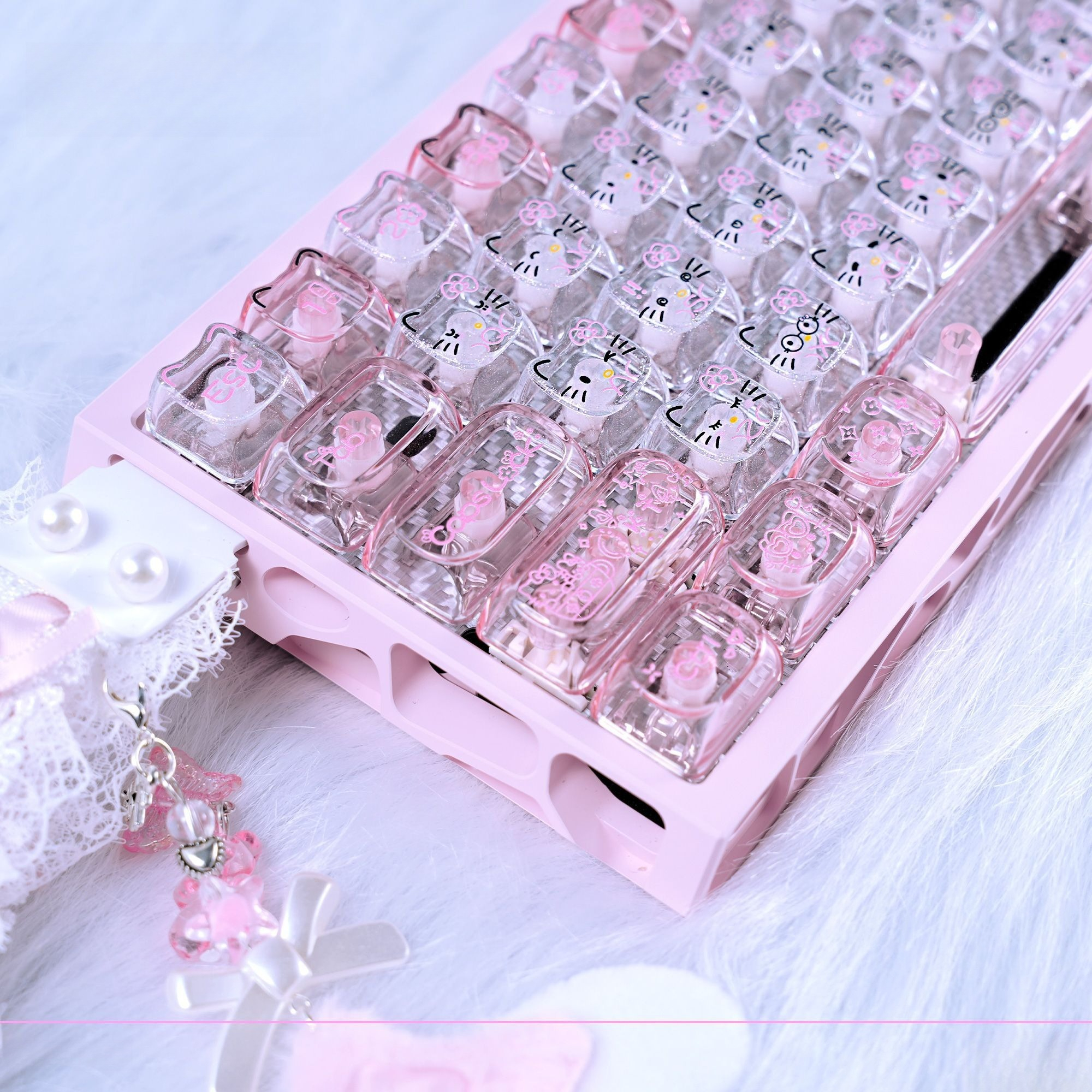 Gaming Keyboard Magnetic Switches - Anime Sanrio Hello Kitty Transparent Keycaps
