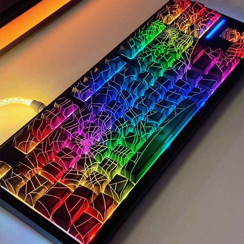 Gaming Keyboard Ergo - Spider web PBT custom keycaps are