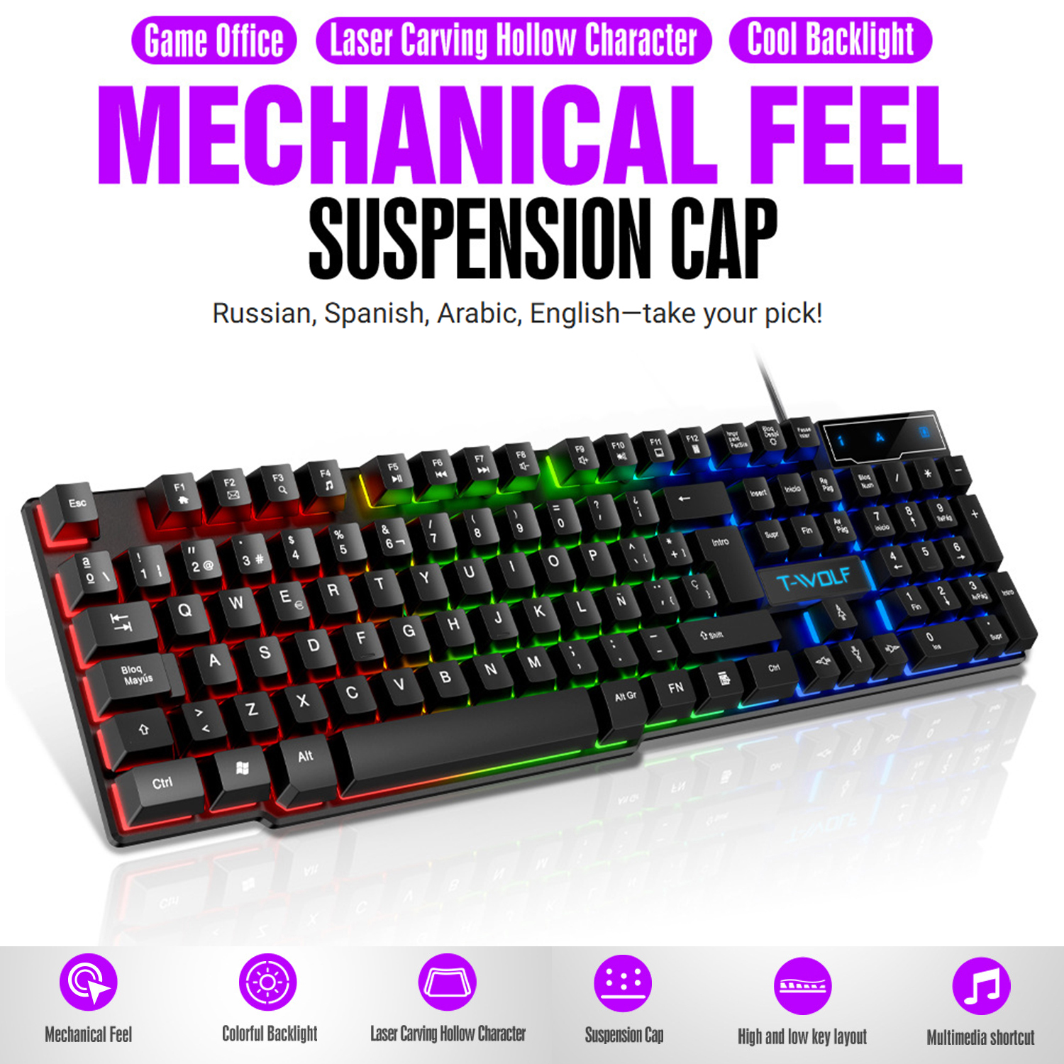 Gaming Keyboard Half - Mechanical feel Gaming Keyboard Light Backlit