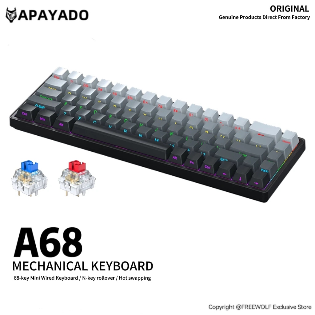 Gaming Keyboard Half - APAYADO A68 Wired Mechanical Keyboard RGB