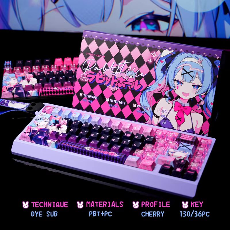 Anime Rabbit Hole Theme Keycap - đánh giá và giá Keyboard Gaming Transparent