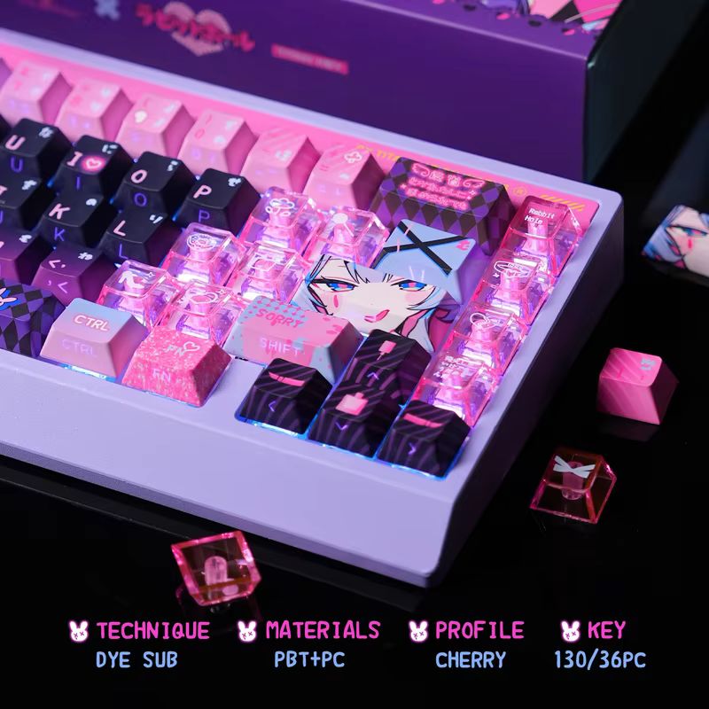 Anime Rabbit Hole Theme Keycap - đánh giá và giá Keyboard Gaming Transparent