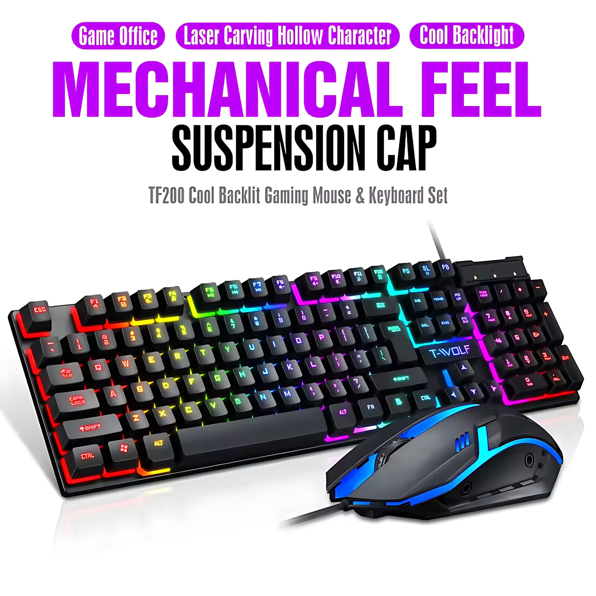 Rainbow Backlit Wired Keyboard - đánh giá và giá Gaming Keyboard And Mouse Combo