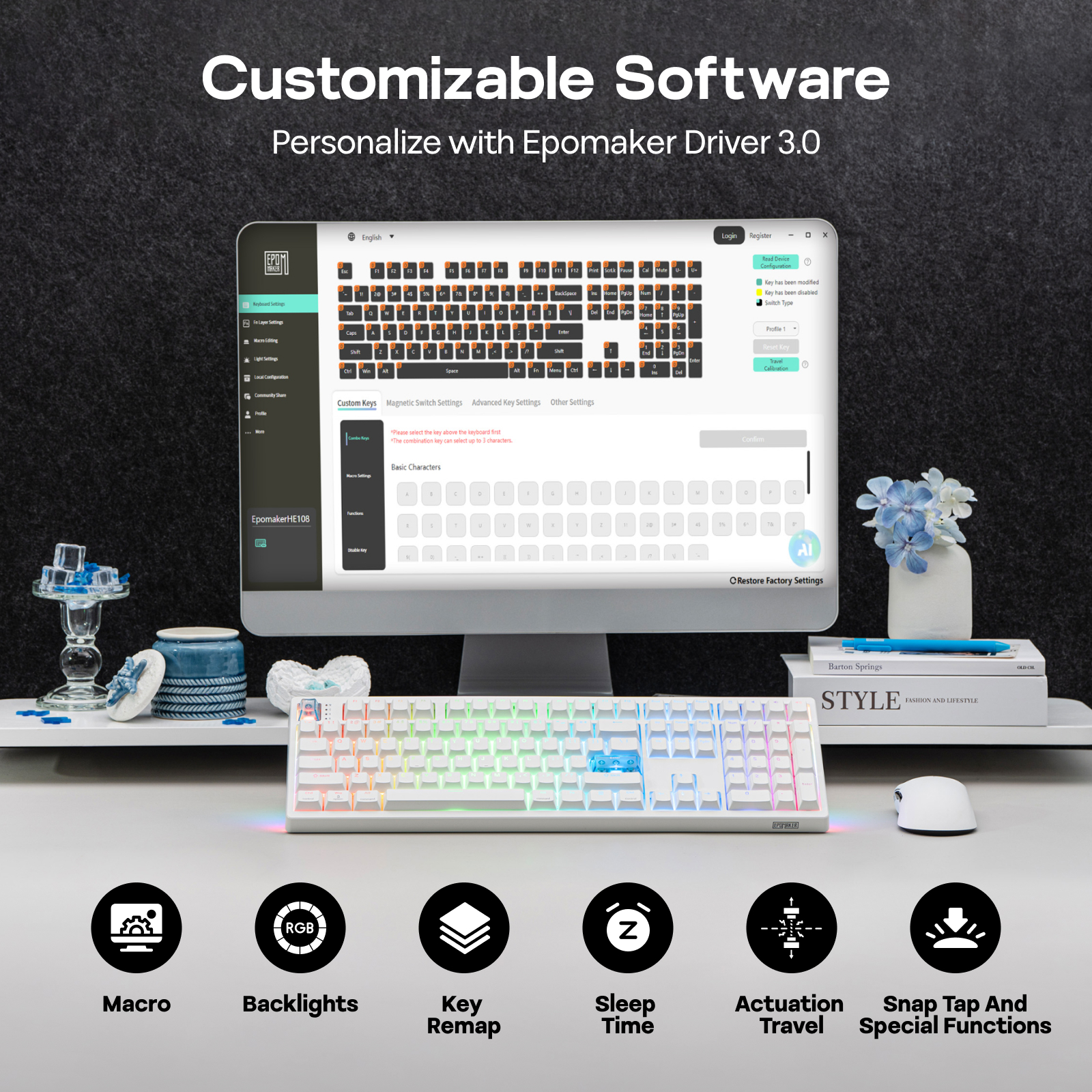 EPOMAKER HE108 Full Sized ANSI - đánh giá và giá Gaming Keyboard Half
