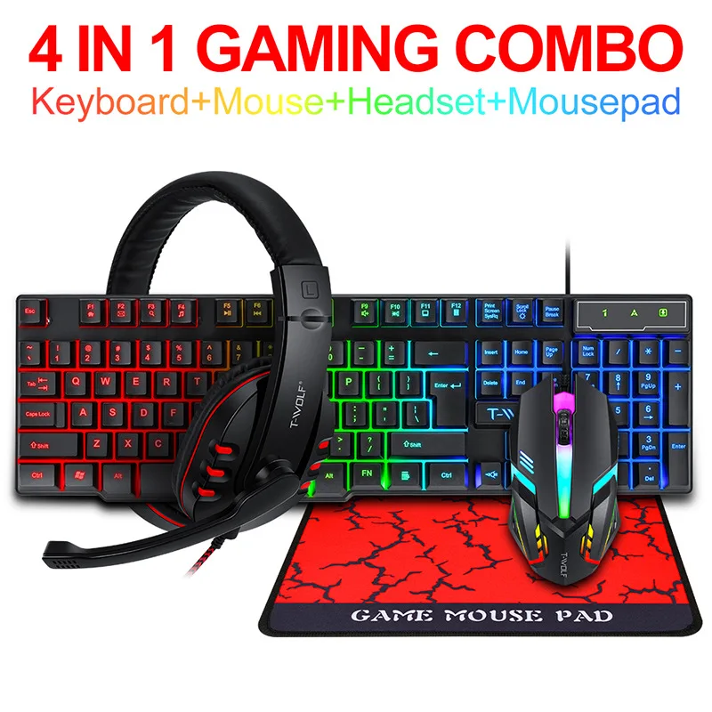 T-WOLF Game Four Piece TF800 I - đánh giá và giá Gaming Keyboard And Mouse Combo