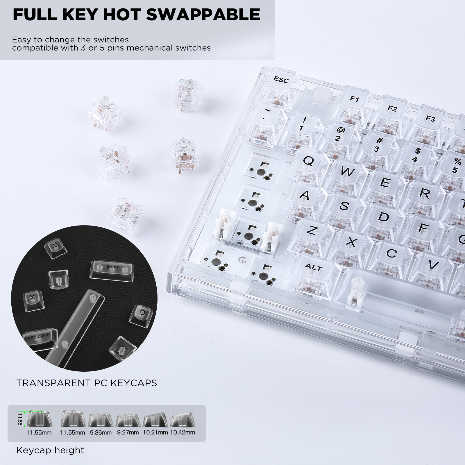 YUNZII X75 White 82 Keys Hot S - đánh giá và giá Keyboard Gaming Transparent