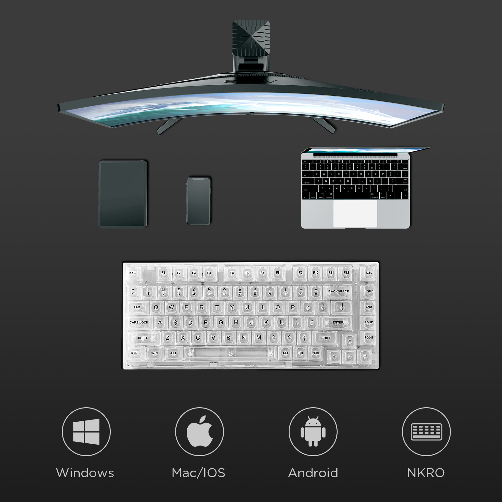 YUNZII X75 White 82 Keys Hot S - đánh giá và giá Keyboard Gaming Transparent