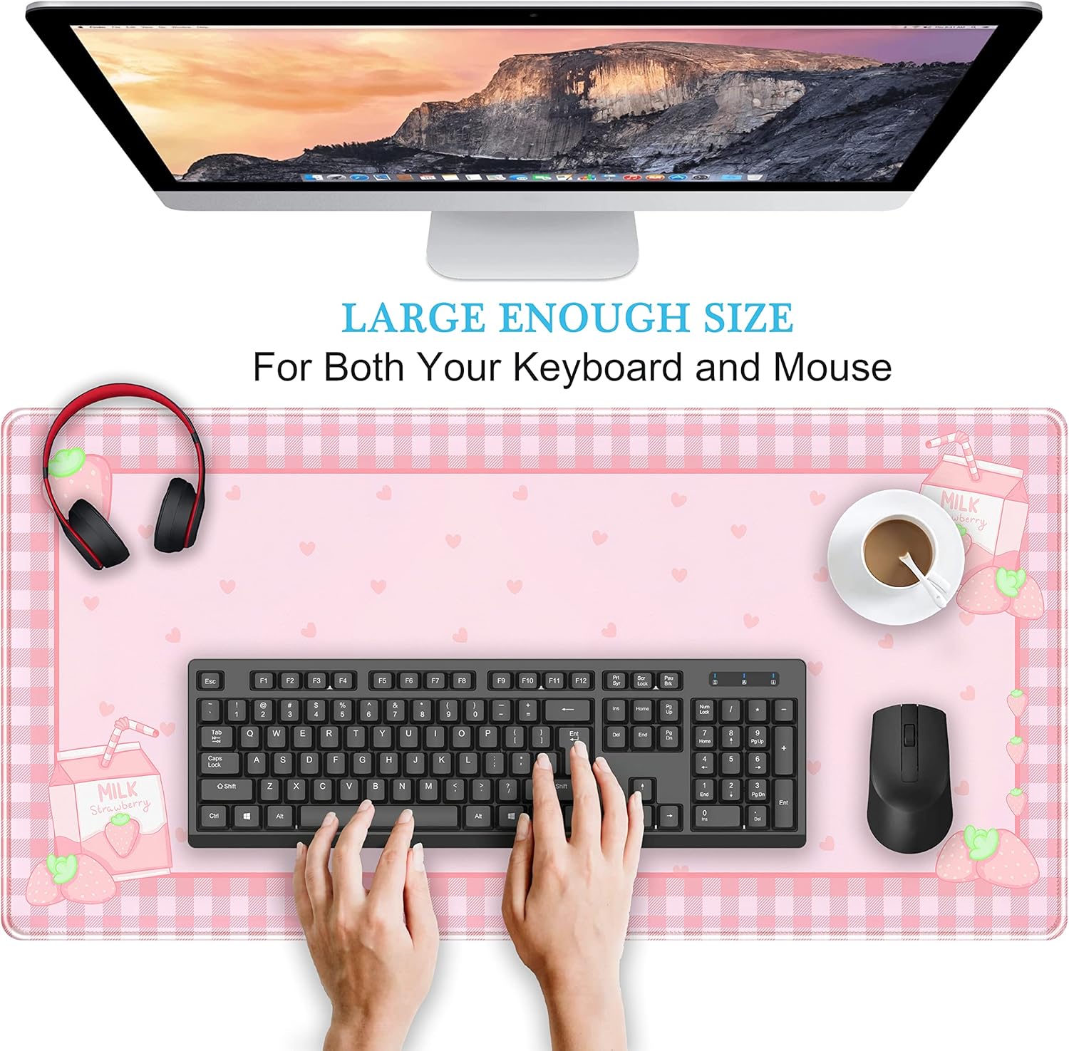 Cute Pink Plaid Desk Mat, Stra - đánh giá và giá Gaming Keyboard Mouse
