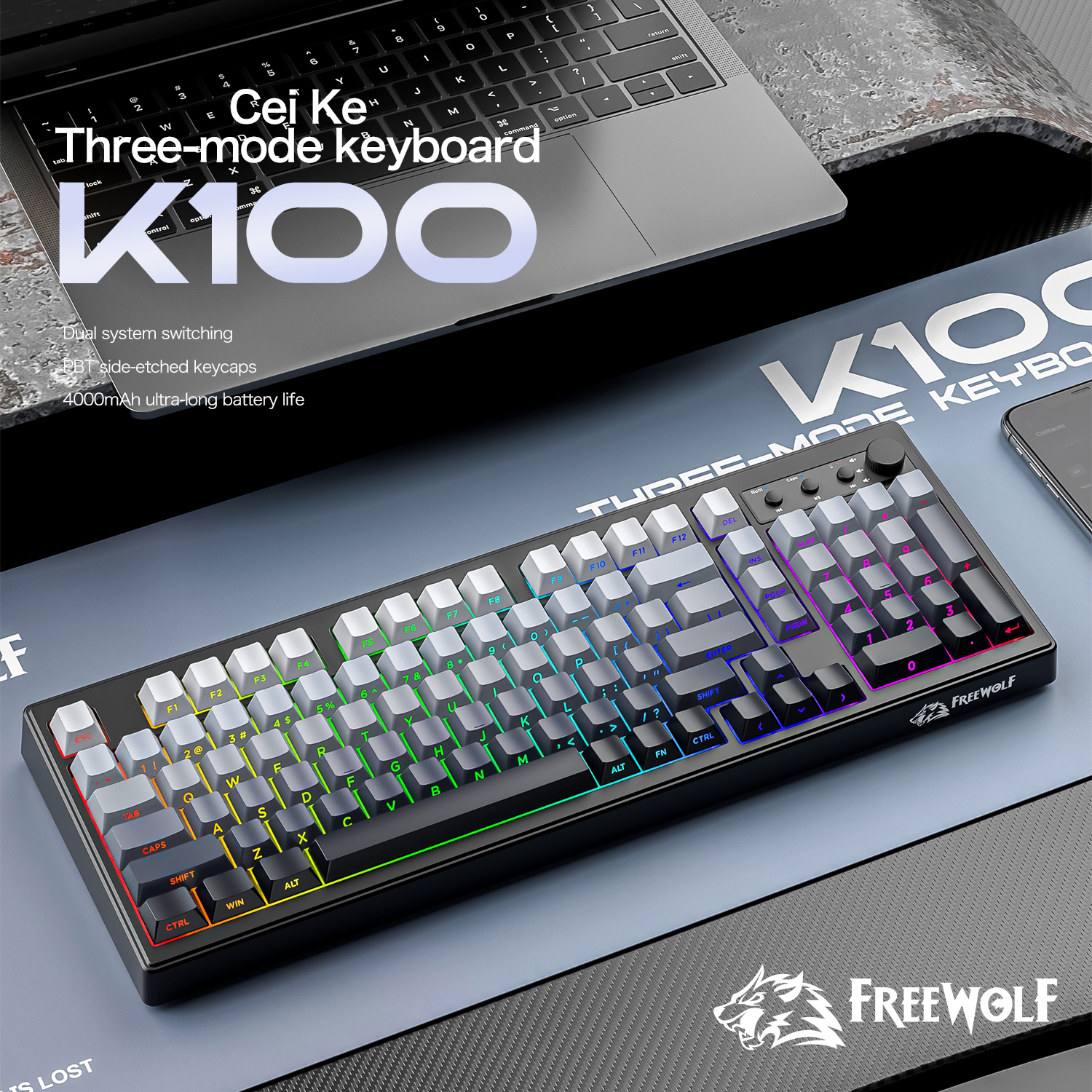 FREEWOLF k100 three-mode silen - đánh giá và giá Gaming Keyboard And Mouse Combo
