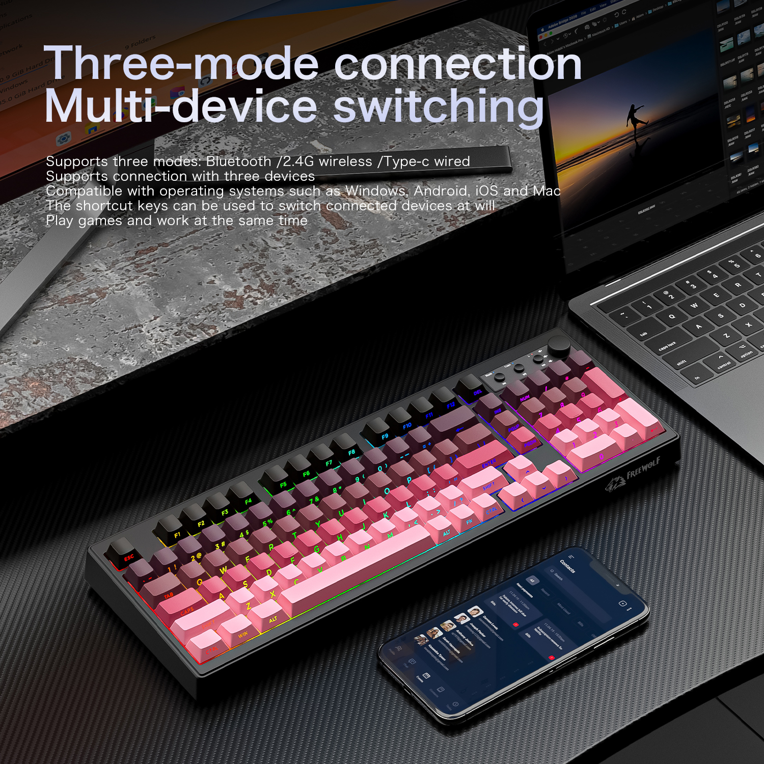 FREEWOLF k100 three-mode silen - đánh giá và giá Gaming Keyboard And Mouse Combo